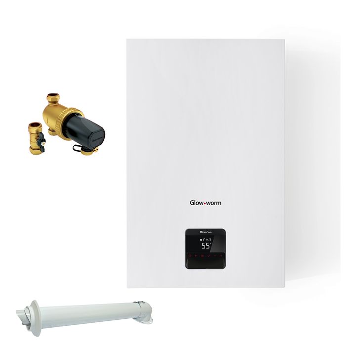 Glow-Worm Micracom 24kW Combi Boiler Pack With Horizontal Flue And Power System Filter