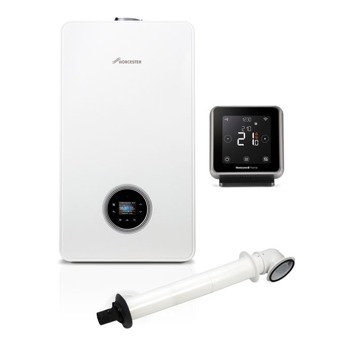 Worcester Bosch Greenstar 8000+ 50kW Combi Boiler Pack with Horizontal Flue and Honeywell Home T6R Wireless Smart Thermostat with Hot Water Control