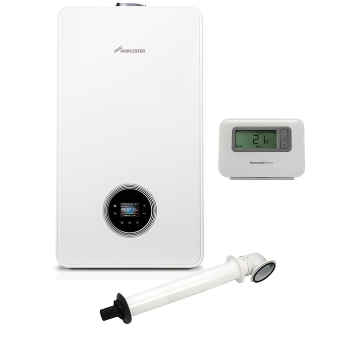 Worcester Bosch Greenstar 2000 30kW Combi Boiler Pack with Horizontal Flue and Honeywell Home Wireless Programmable T3R Thermostat