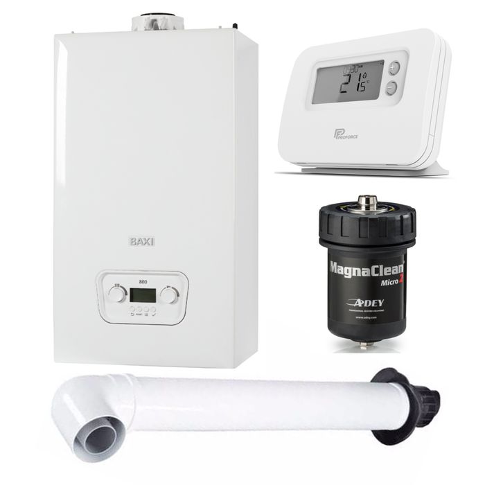 Baxi 824 Combi 2 24kW Boiler Pack With Pro Force Wireless Programmable Thermostat and Horizontal Flue with Elbow