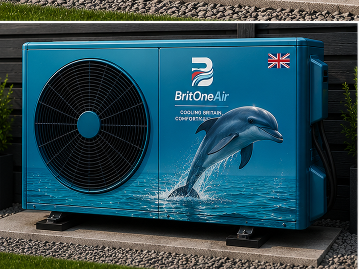 Channel Dolphin livery finish for a BritOne Air outdoor air conditioning unit