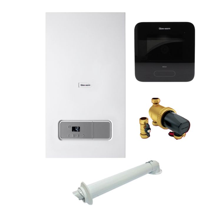 Glow-Worm Energy 35C Erp Combi Boiler Pack with Horizontal Flue, Glow-worm Controls Receiver Miset RF Thermostat & Glow-worm Power System Filter