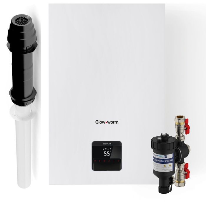 Glow-worm Micracom 28kW Combi Boiler Pack With Vertical Flue and Plumbright Filter