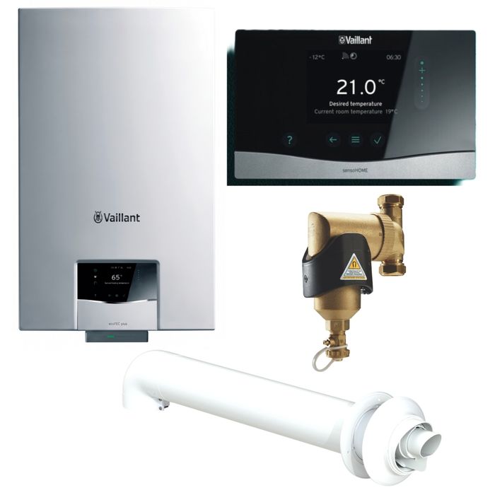 Vaillant EcoTec Plus 832 32kW Combi Boiler Pack With Horizontal Flue, Boiler Protection Kit and SensoHome Smart Thermostat