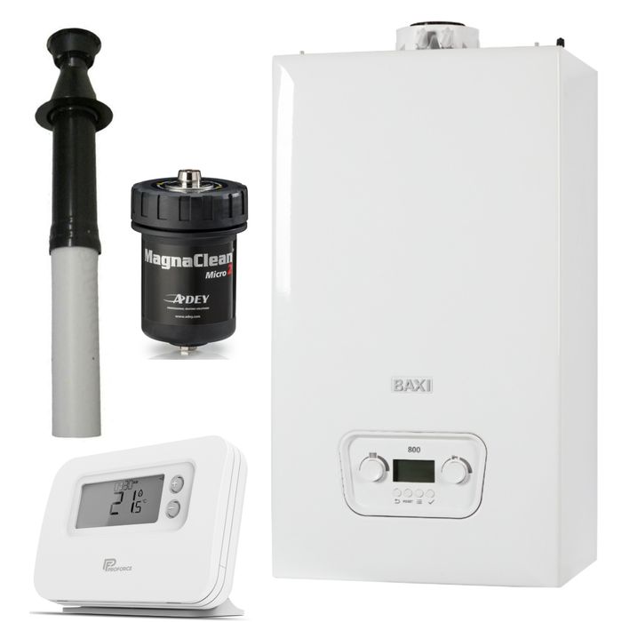 Baxi 830 Combi 2 30kW Boiler Pack With Pro Force Wireless Programmable Thermostat and Vertical Flue