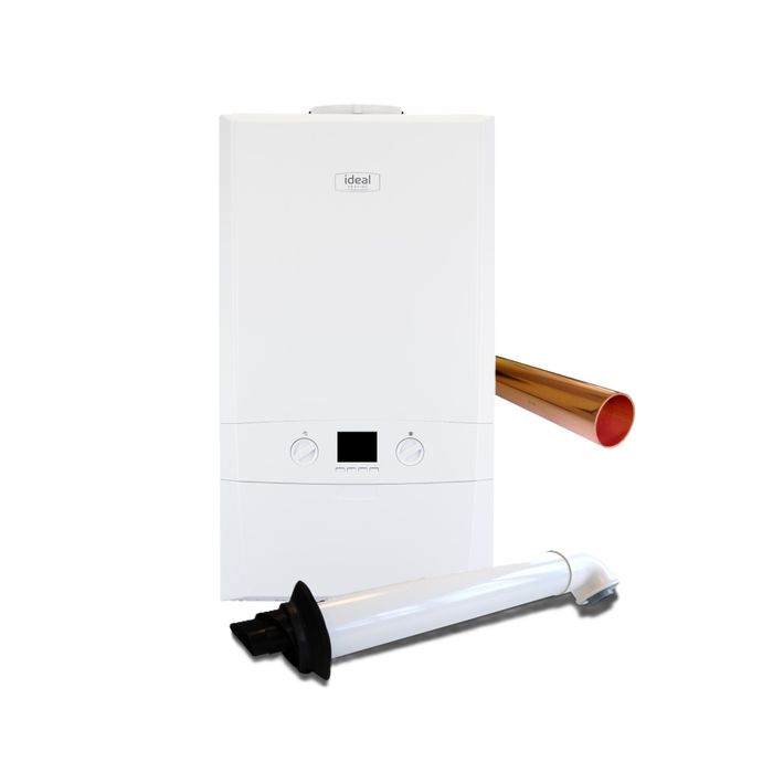 Ideal Heating Logic Max 30kW Combi Boiler Pack and Horizontal Flue with 15 metres x 22mm Copper Tube