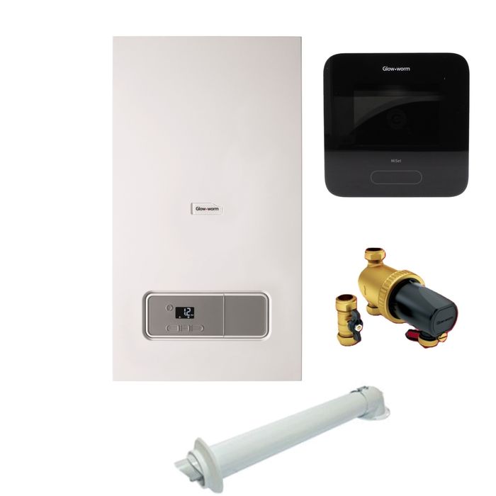 Glow-Worm Ultimate 3 30C Combi Boiler Pack with Horizontal Flue, Glow-worm Controls Receiver Miset RF Thermostat & Glow-worm Power System Filter