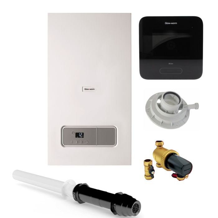 Glow-Worm Ultimate 3 35C Combi Boiler Pack with Vertical Flue, Glow-worm Controls Receiver Miset RF Thermostat & Glow-worm Power System Filter