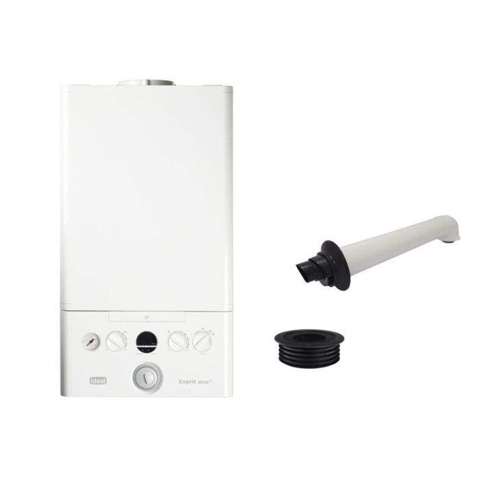 Ideal ESPRIT Eco2 30kW Combi Boiler Pack and Horizontal Flue & Black 100mm Pipesnug