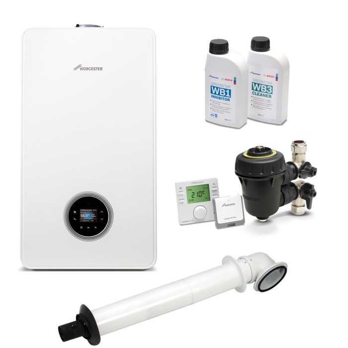 Worcester Bosch 4000 30kW Combi Boiler Pack, Horizontal Flue and Comfort+ II RF System Care Pack