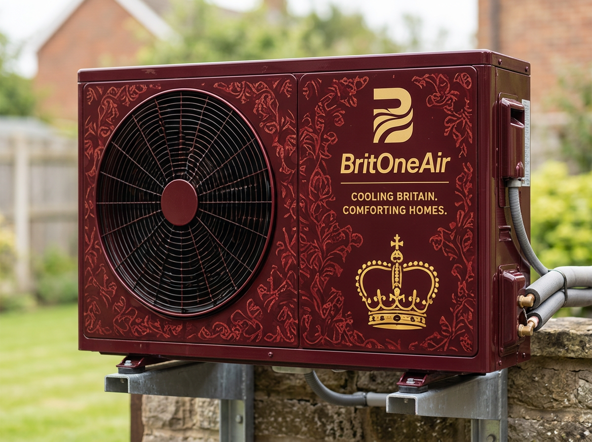 Royal Burgundy livery finish for a BritOne Air outdoor air conditioning unit