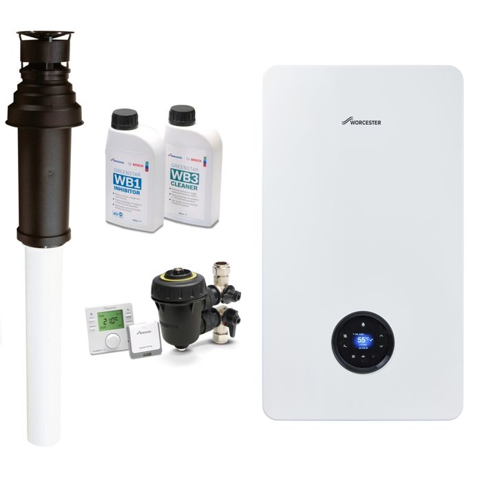 Worcester Bosch Greenstar 8000+ 40kW Combi Boiler Pack With Vertical Flue and the Comfort+ II RF Care Pack