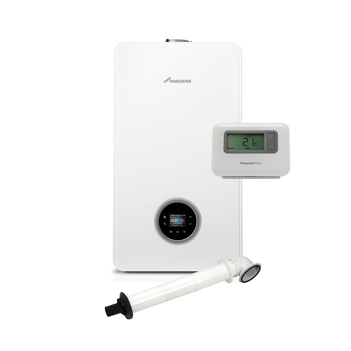 Worcester Bosch Greenstar 4000 30kW Combi Boiler Pack with Horizontal Flue and Honeywell Home Wireless Programmable T3R Thermostat