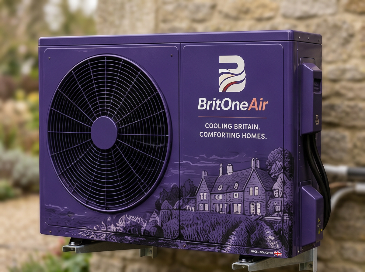 Cotswolds Dusk livery finish for a BritOne Air outdoor air conditioning unit