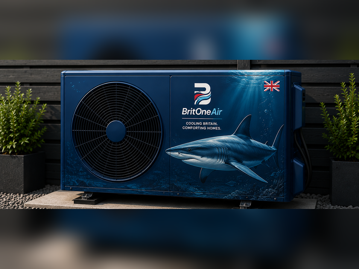 Blue Shark livery finish for a BritOne Air outdoor air conditioning unit