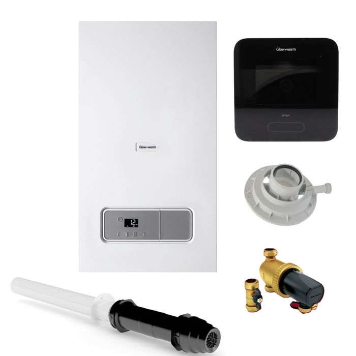 Glow-Worm Energy 35C Erp Combi Boiler Pack with Vertical Flue, Glow-worm Controls Receiver Miset RF Thermostat & Glow-worm Power System Filter