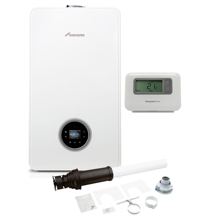 Worcester Bosch Greenstar 2000 30kW Combi Boiler Pack with Vertical Flue and Honeywell Home Wireless Programmable T3R Thermostat