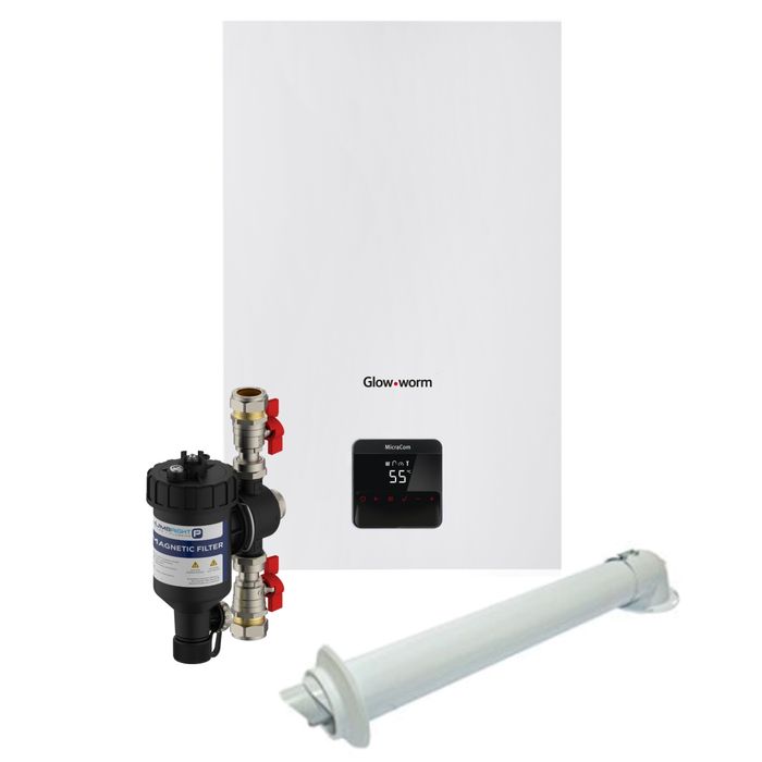 Glow-worm Micracom 24kW Combi Boiler Pack With Horizontal Flue and Plumbright Filter
