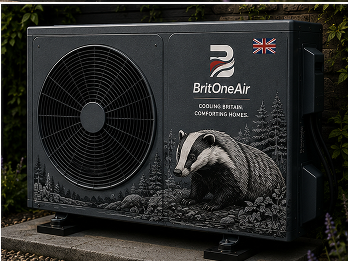 Woodland Badger livery finish for a BritOne Air outdoor air conditioning unit